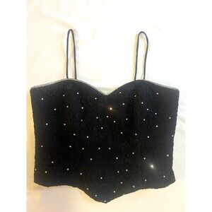 VTG Susan Rose Black Lace Rhinestone Corset Bustier S Romantic Goth, 90’s Glam